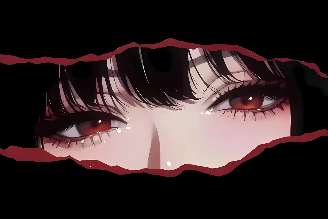 8k红瞳少女壁纸｜撕裂背景图片 - 泪痕凝视「哲风壁纸」