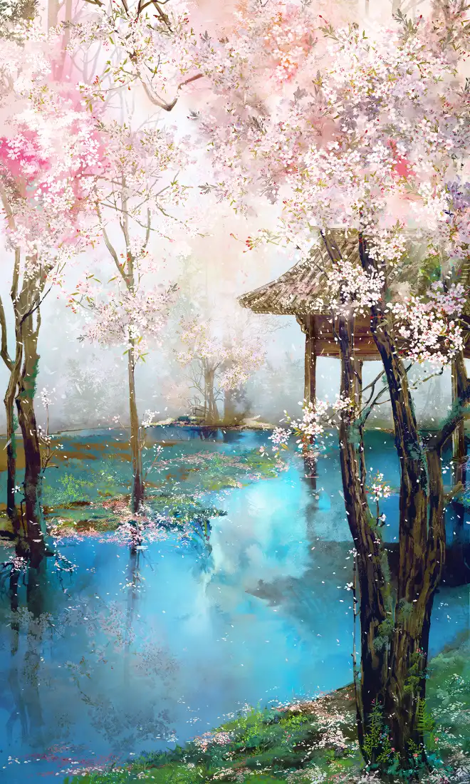 樱花庭院手机壁纸｜日系和风背景图片 - 阴阳师同人「哲风壁纸」