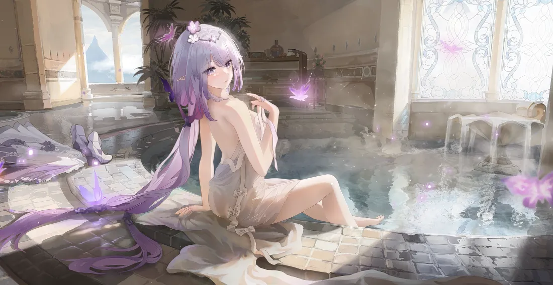 5k蝶翼少女壁纸｜梦幻场景图片 - 紫发少女「哲风壁纸」