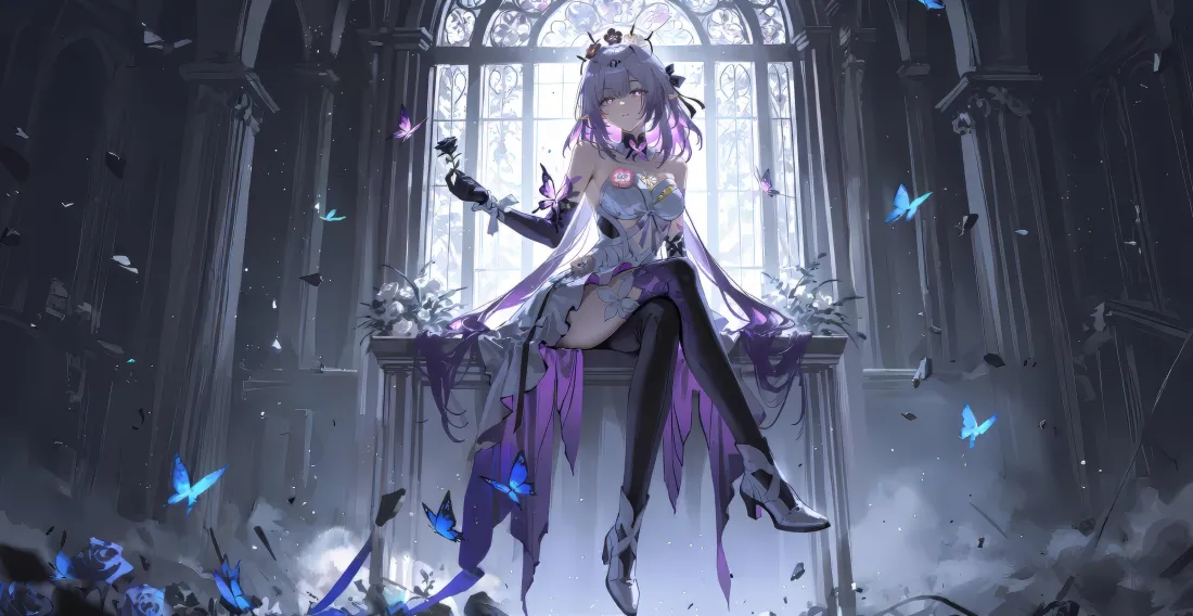 5k(蝶影少女壁纸｜哥特教堂背景图片 - 奇幻)「哲风壁纸」