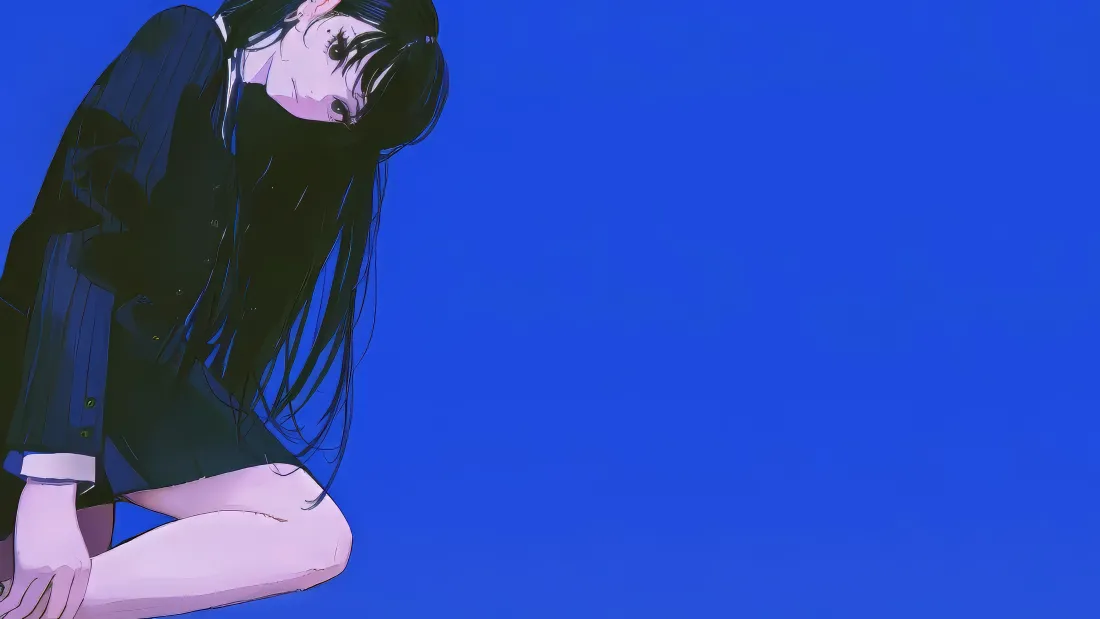 5k少女壁纸｜蓝调背景图片 - 孤寂「哲风壁纸」