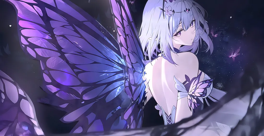 6k(蝶翼少女壁纸｜梦幻背景图片 - 暗夜幻蝶)「哲风壁纸」