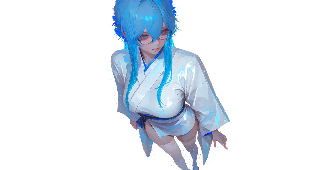 4k蓝发少女壁纸｜白底蓝调背景图片 - 插画「哲风壁纸」