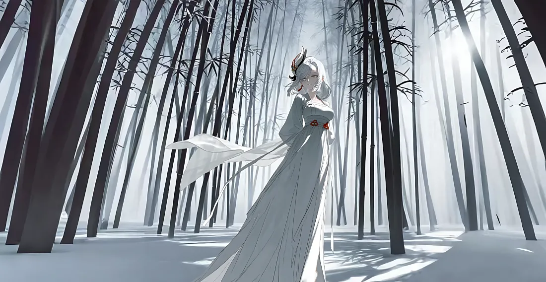 4k鹤羽少女壁纸｜雪林光影背景图片 - 森境幻羽「哲风壁纸」