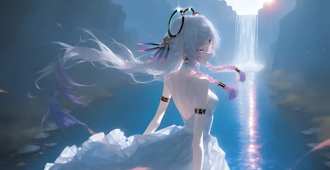 6k幻海少女壁纸｜海边梦幻背景图片 - 银发少女「哲风壁纸」
