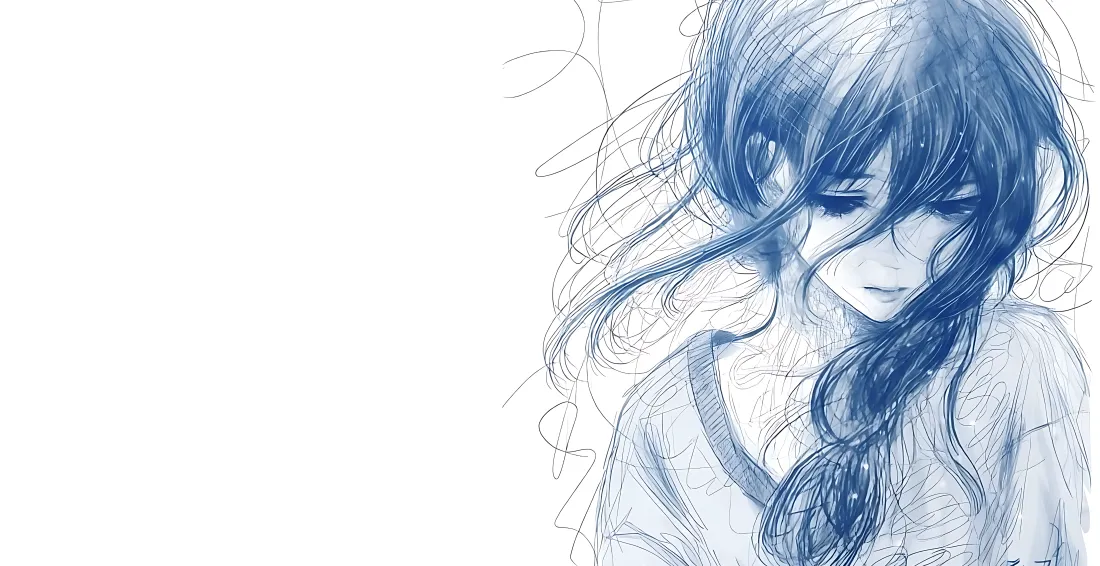 6k蓝发少女壁纸｜手绘线稿背景图片 - 插画「哲风壁纸」