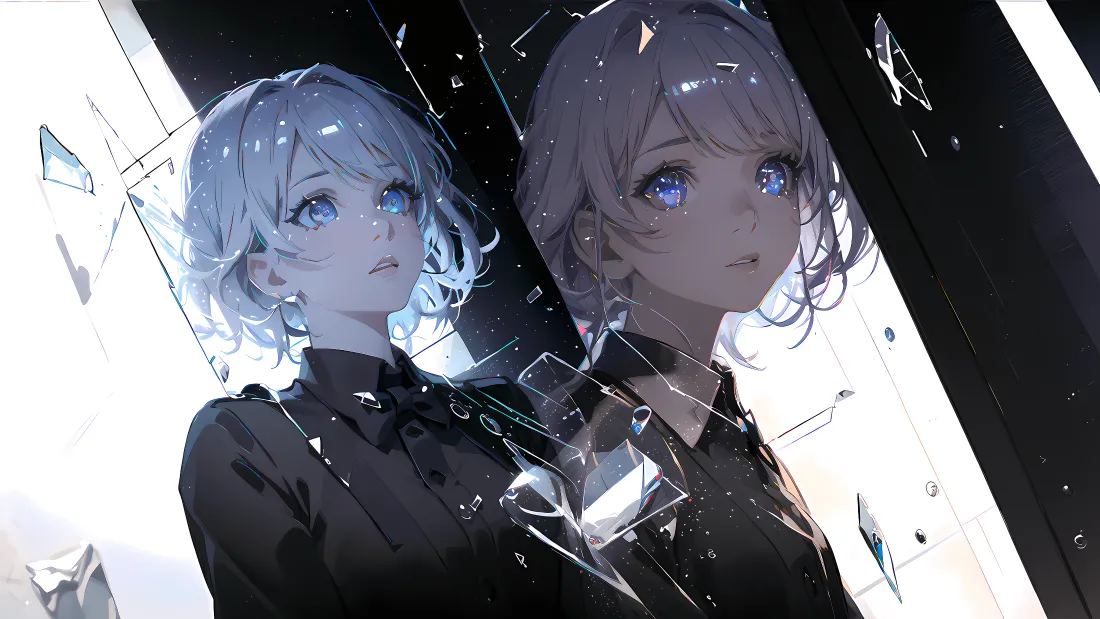4k双生少女镜像壁纸｜领结装饰背景图片 - 动漫插画「哲风壁纸」