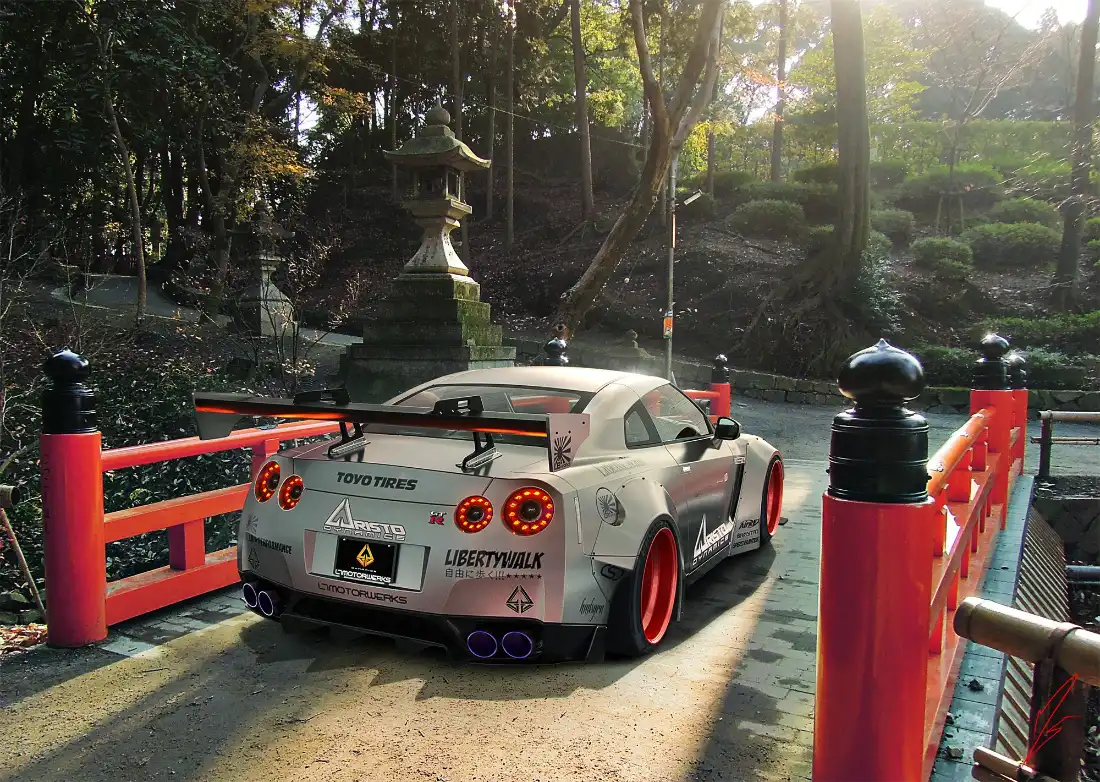 2k日产GT-R壁纸｜日式神社背景图片 - 跑车「哲风壁纸」