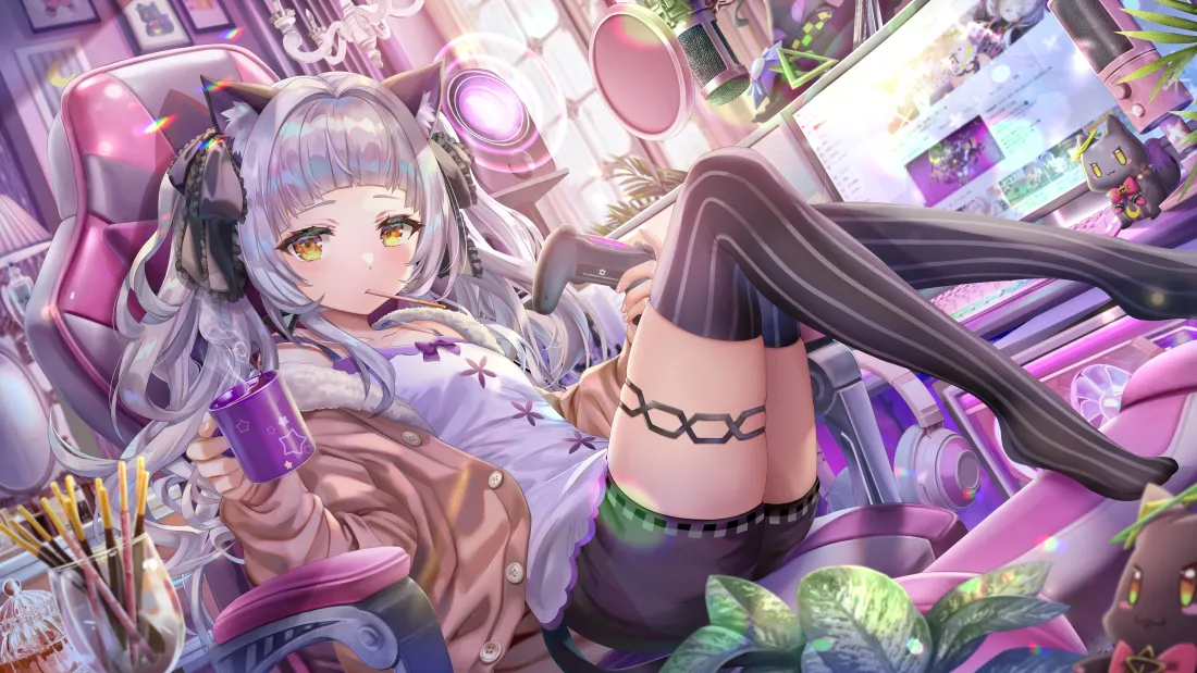 8k(猫耳少女壁纸｜粉色房间背景图片 - 可爱动漫)「哲风壁纸」