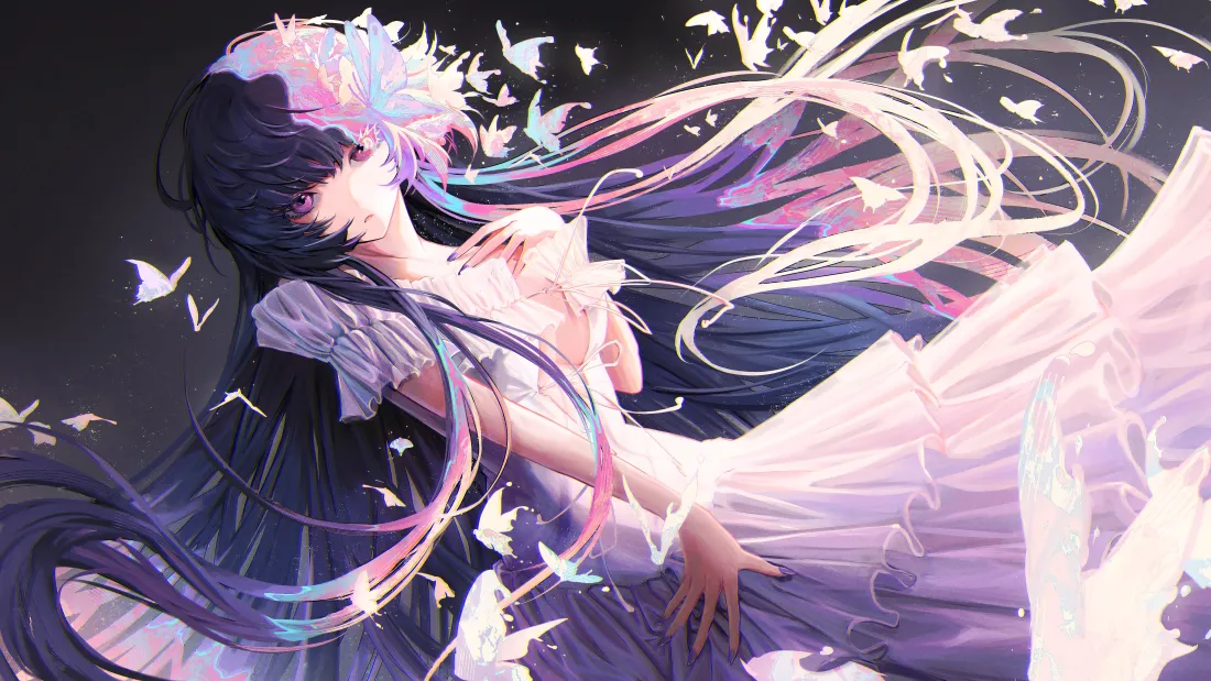 5k蝶舞少女壁纸｜幻纱美少女背景图片 - 插画「哲风壁纸」