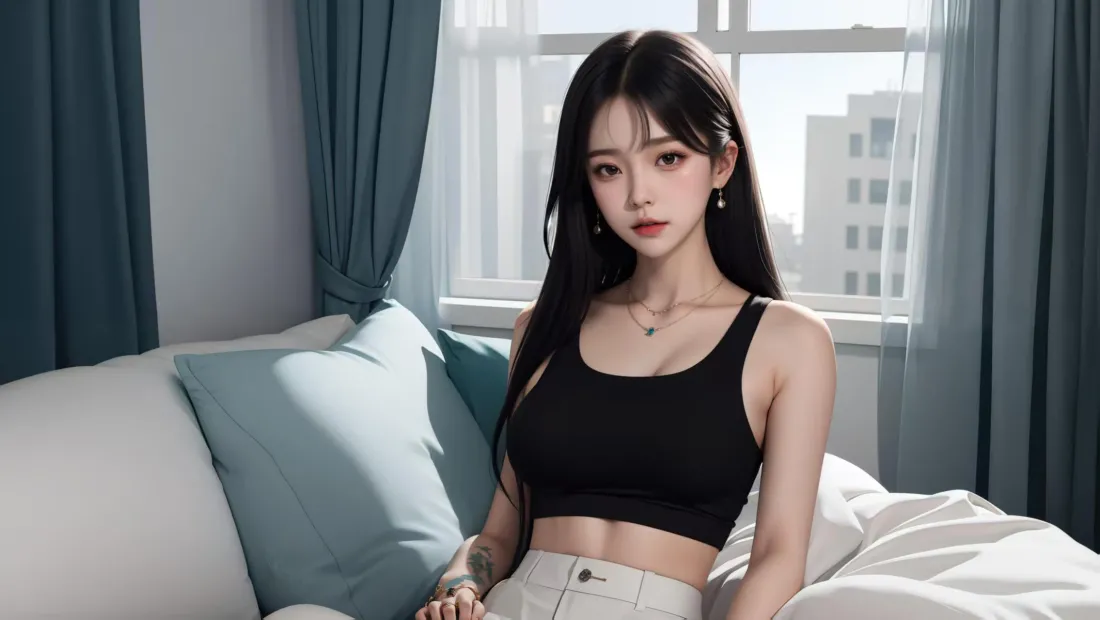 2k美女壁纸｜居家背景图片 - 沙发窗边少女「哲风壁纸」