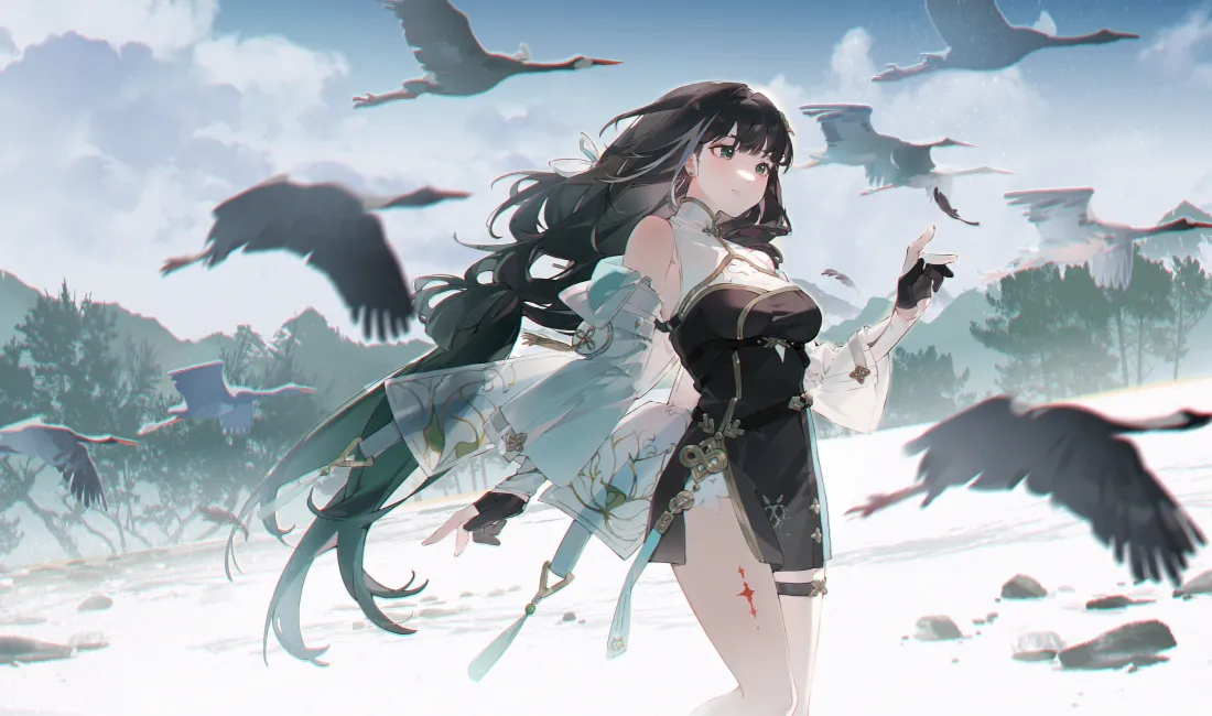4k旗袍少女壁纸｜雁群背景图片 - 冬景「哲风壁纸」