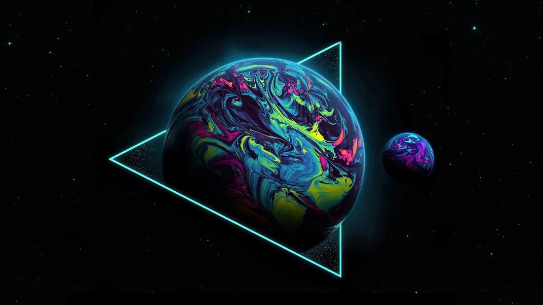 4k彩色星球壁纸｜三角形框架背景图片 - 黑星空「哲风壁纸」