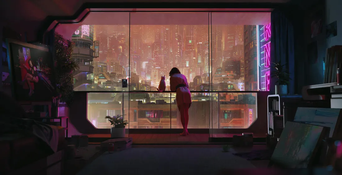 4k赛博少女壁纸｜未来都市夜景背景图片 - 霓虹幻想「哲风壁纸」