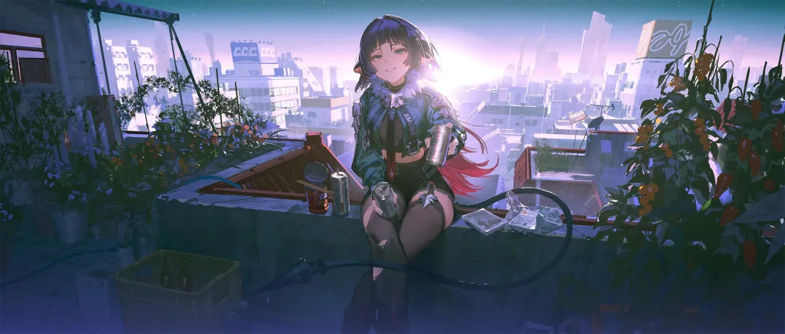 2k少女夜景壁纸｜城市天台背景图片 - 静谧时刻「哲风壁纸」