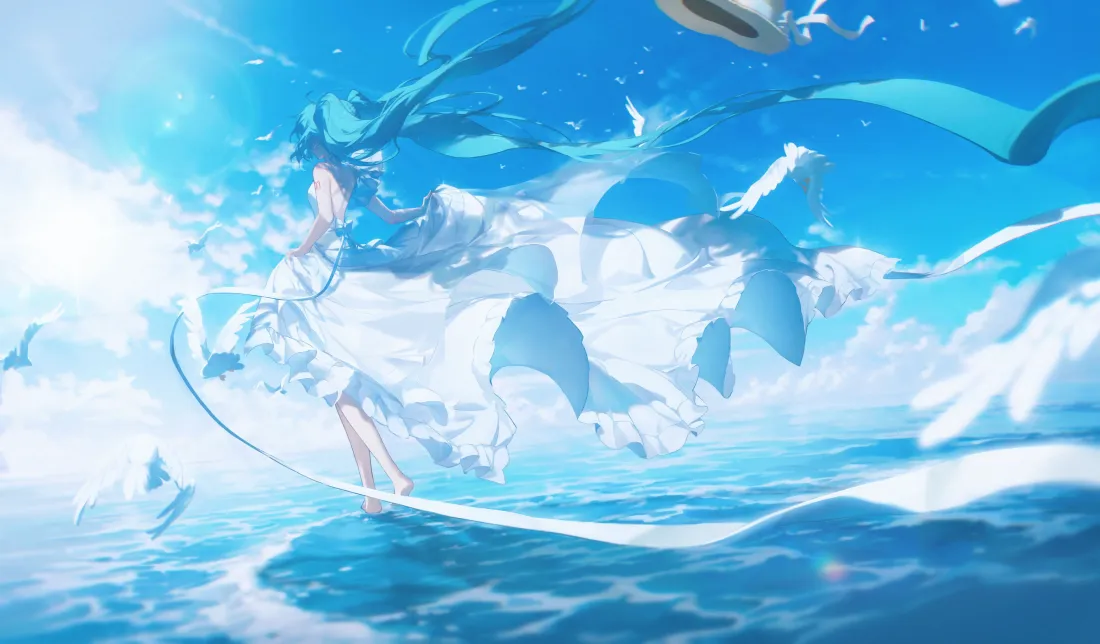 5k初音未来壁纸｜云端飘逸背景图片 - 二次元「哲风壁纸」
