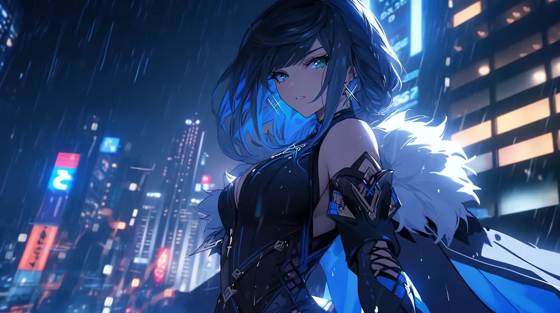 3k雨夜酷飒少女壁纸｜赛博都市背景图片 - 二次元「哲风壁纸」