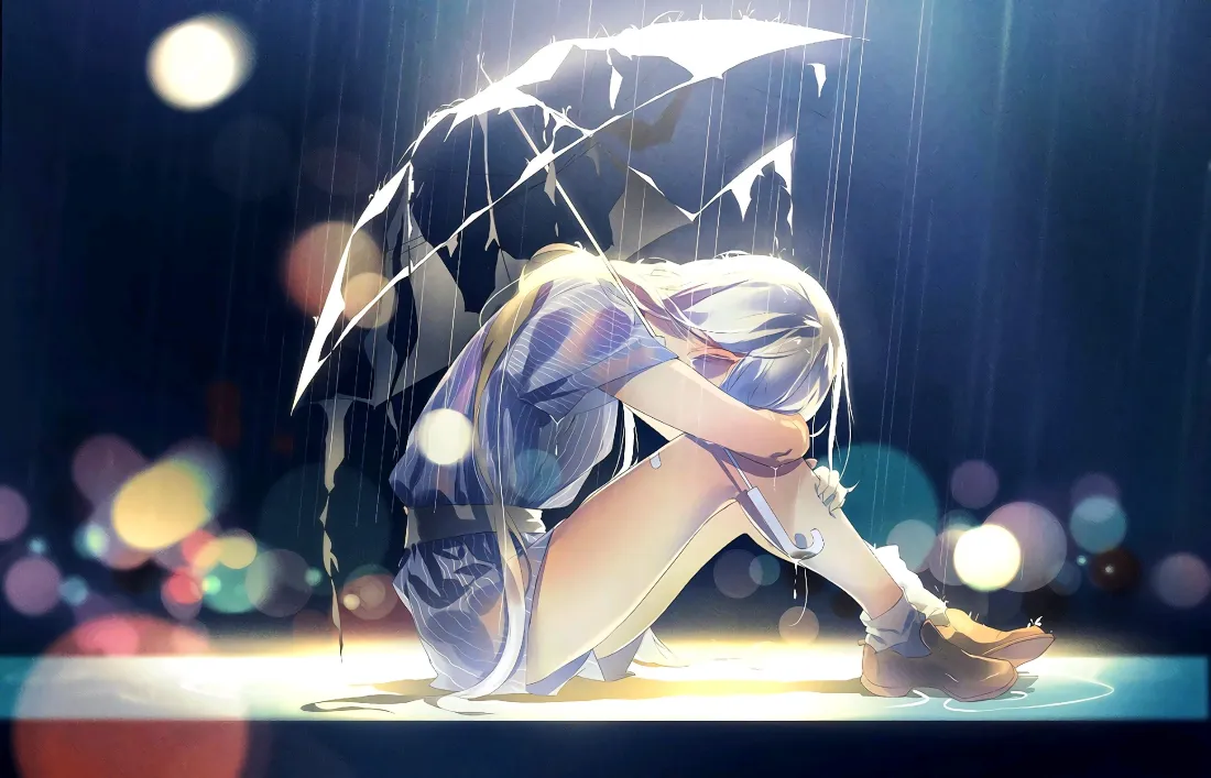 2k二次元壁纸｜雨中孤寂背景图片 - 少女背影「哲风壁纸」