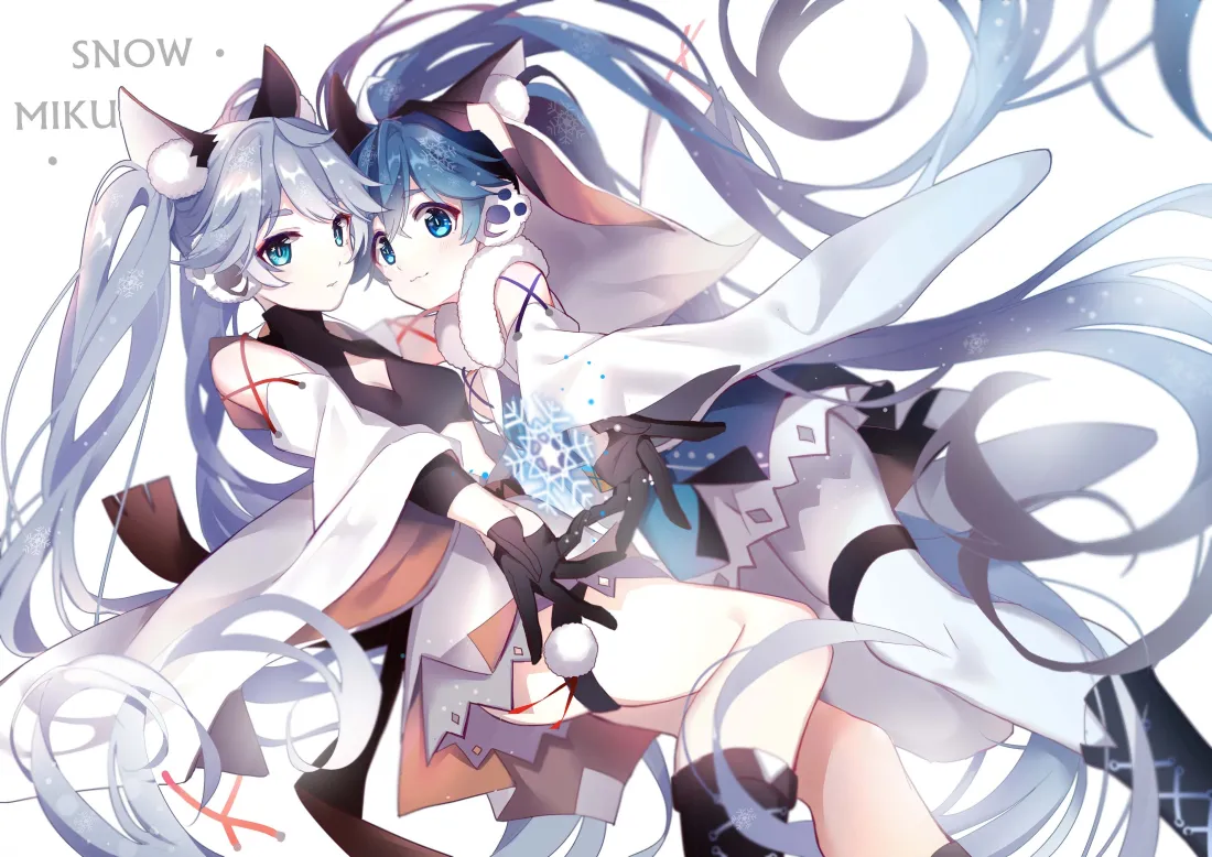 4k初音未来双形态壁纸｜冰雪背景图片 - 唯美插画「哲风壁纸」
