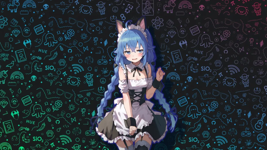 4k(猫耳少女壁纸｜科技符号背景图片 - 动漫插画)「哲风壁纸」