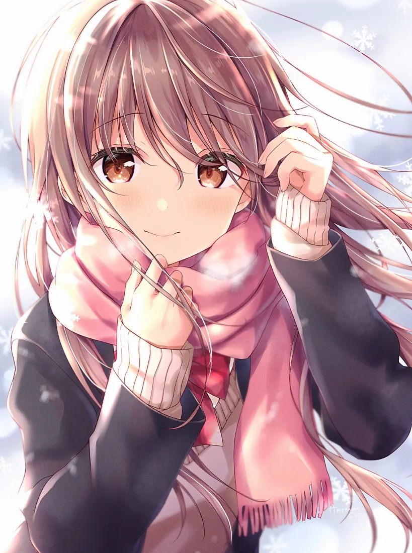 冬日萌妹手机壁纸｜雪景背景图片 - 围巾少女「哲风壁纸」