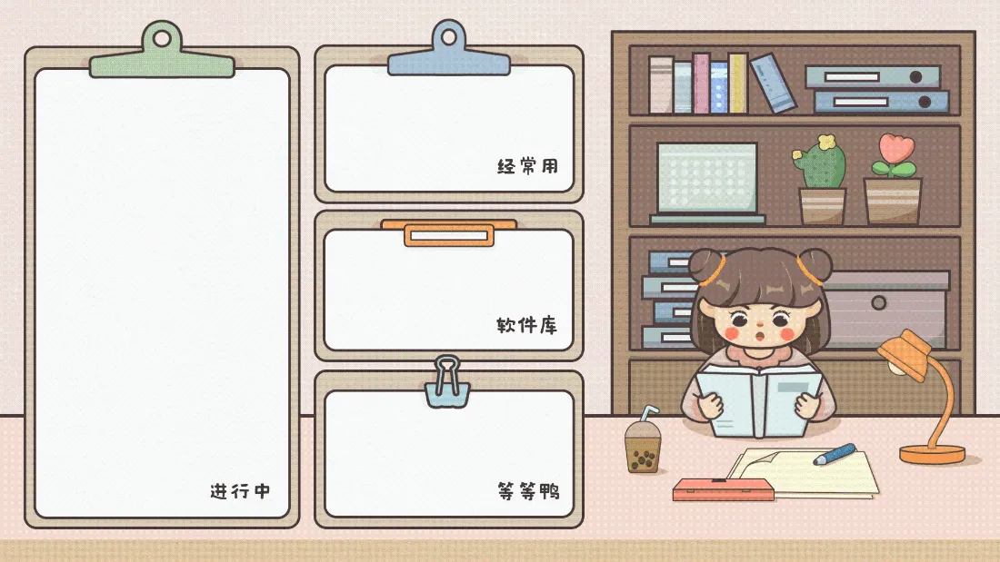2k(卡通女孩｜桌面文件整理背景图 - 工作学习)「哲风壁纸」