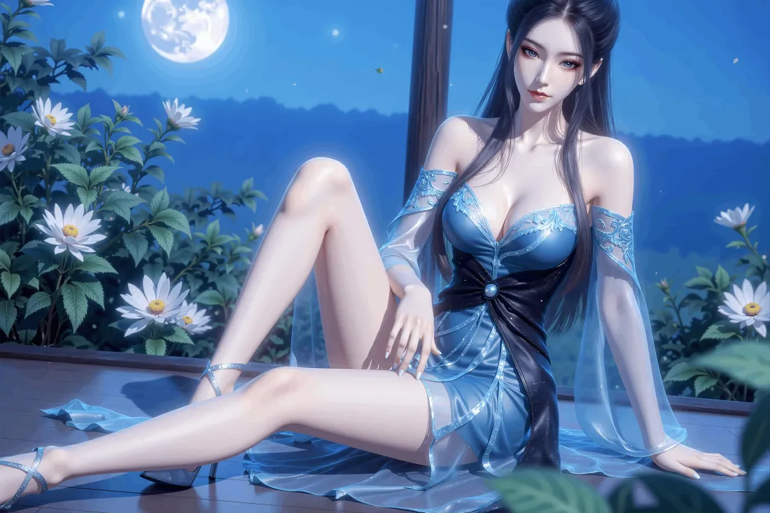 9k焰灵姬壁纸｜月夜蓝裙背景图片 - 天行九歌「哲风壁纸」