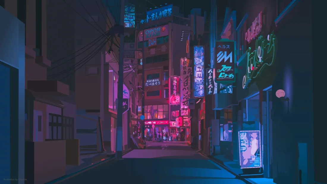 2k深夜壁纸｜动漫街道背景图片 - 霓虹「哲风壁纸」