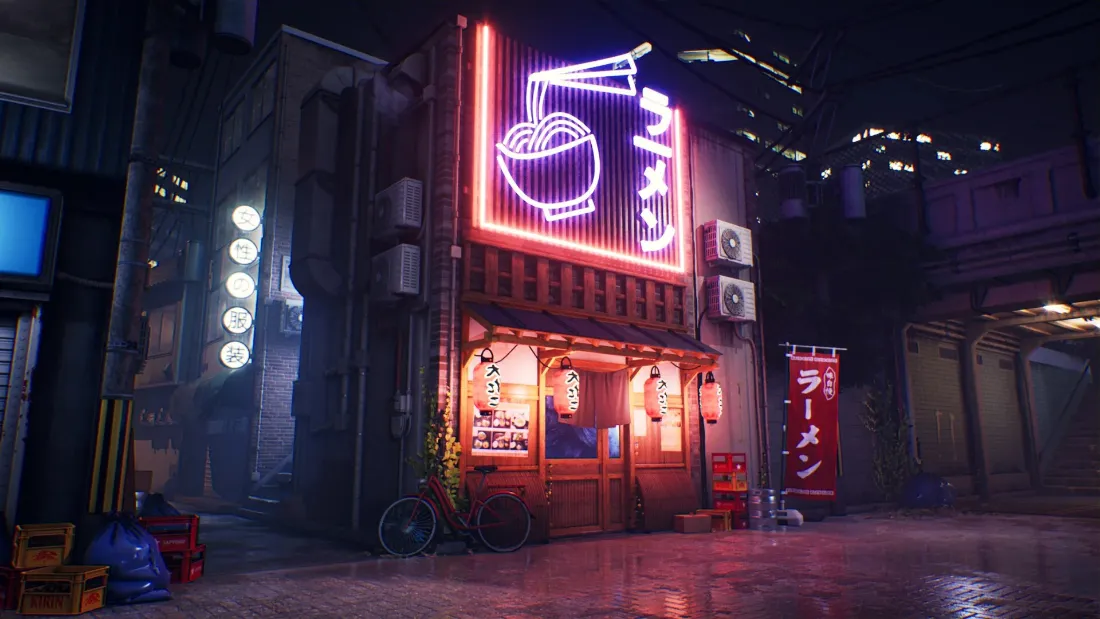 2k拉面馆壁纸｜动漫场景背景图片 - 夜晚街道「哲风壁纸」
