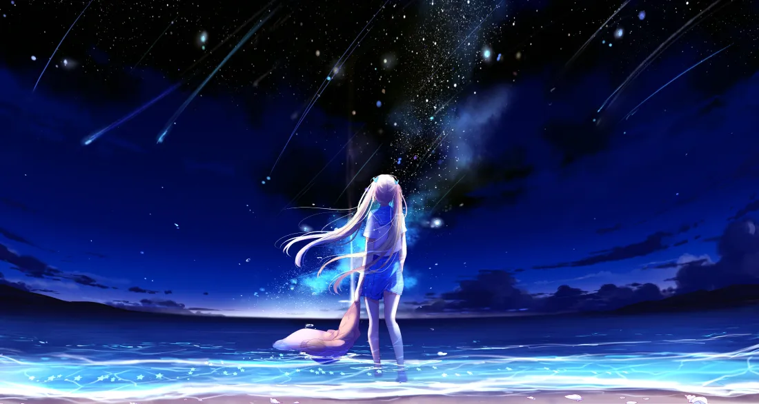 4k星空少女壁纸｜流星夜空背景图片 - 梦幻「哲风壁纸」
