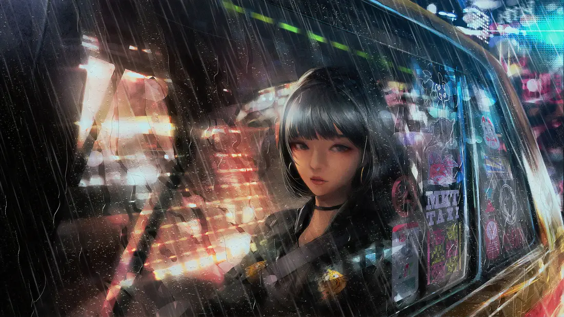 4k少女壁纸｜雨夜车窗背景图片 - 动漫「哲风壁纸」