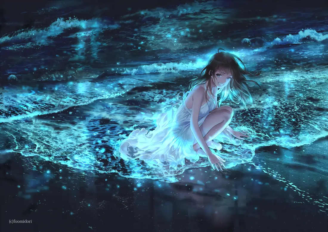 4k少女壁纸｜海浪背景图片 - 发光「哲风壁纸」