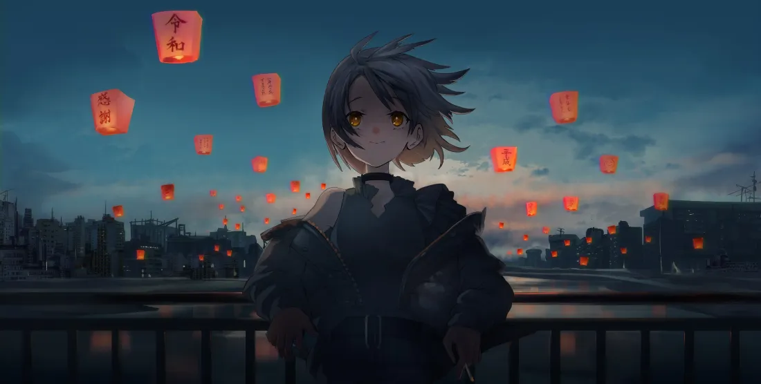 4k少女壁纸｜灯笼夜景背景图片 - 动漫「哲风壁纸」