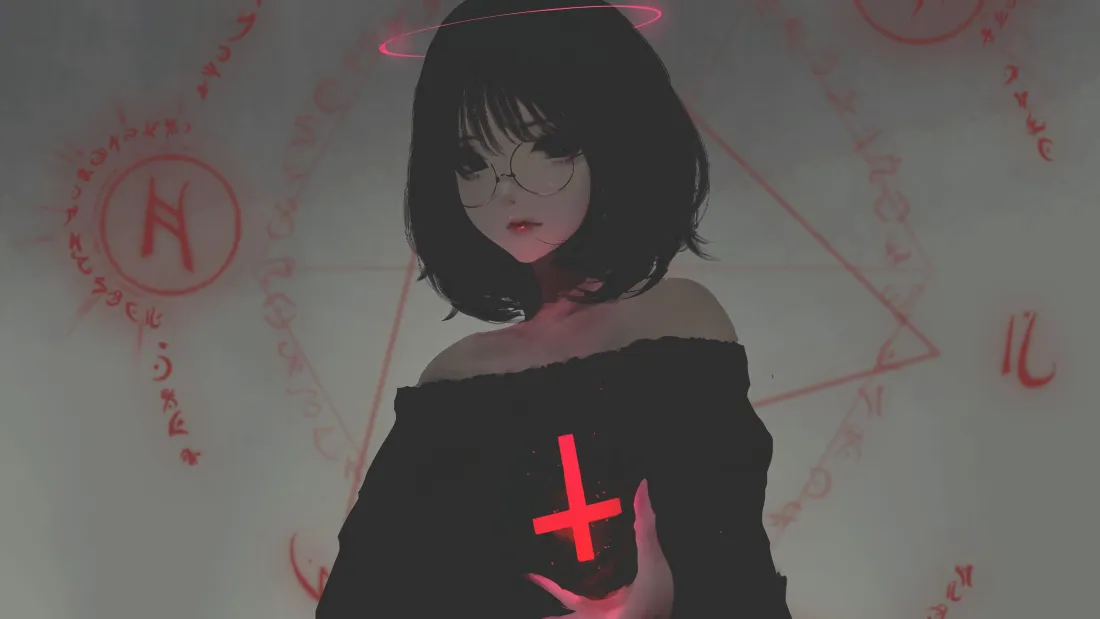 4k暗黑少女壁纸｜魔法阵背景图片 - 动漫「哲风壁纸」