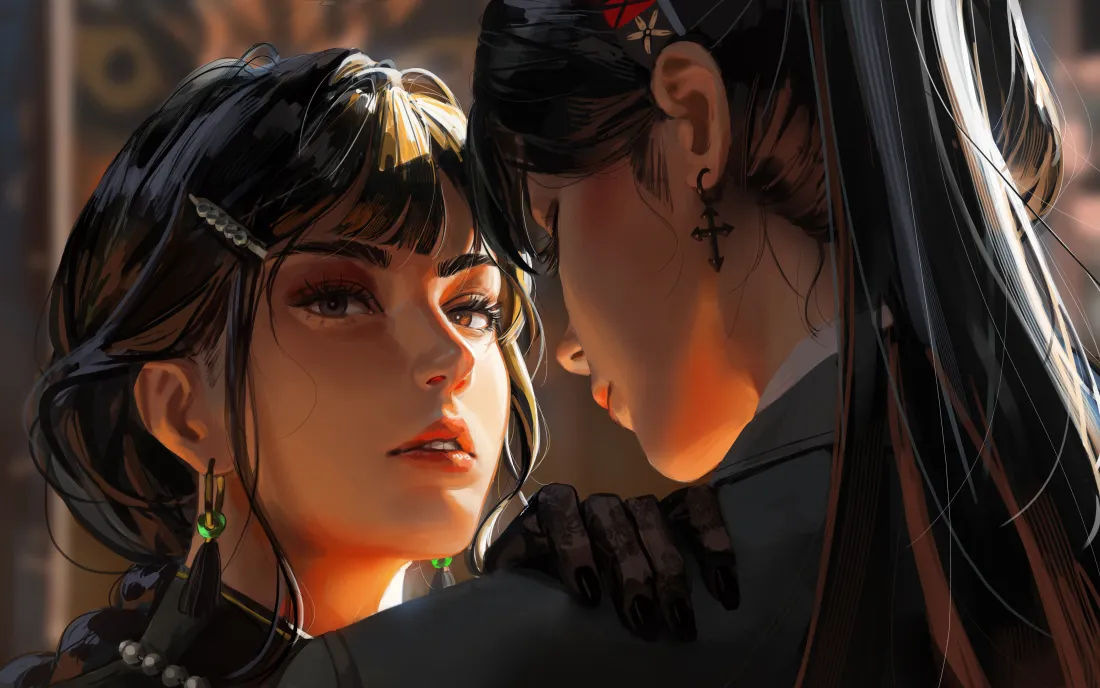 5k双少女壁纸｜古风背景图片 - 深情对视「哲风壁纸」