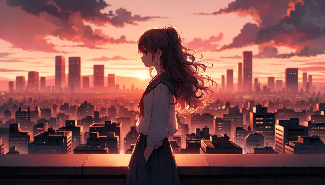 5k少女壁纸｜城市夕阳背景图片 - 漫步「哲风壁纸」