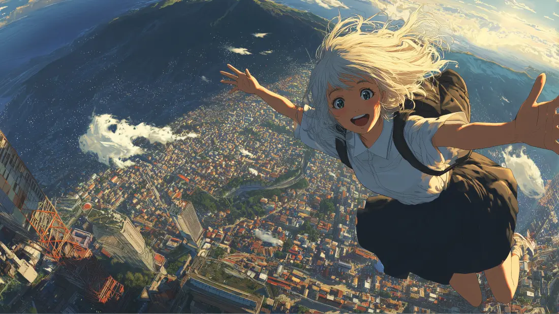 4k少女壁纸｜城市高空背景图片 - 飞翔「哲风壁纸」