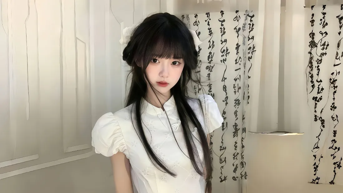 8k清纯少女壁纸｜白色旗袍背景图片 - 书法「哲风壁纸」