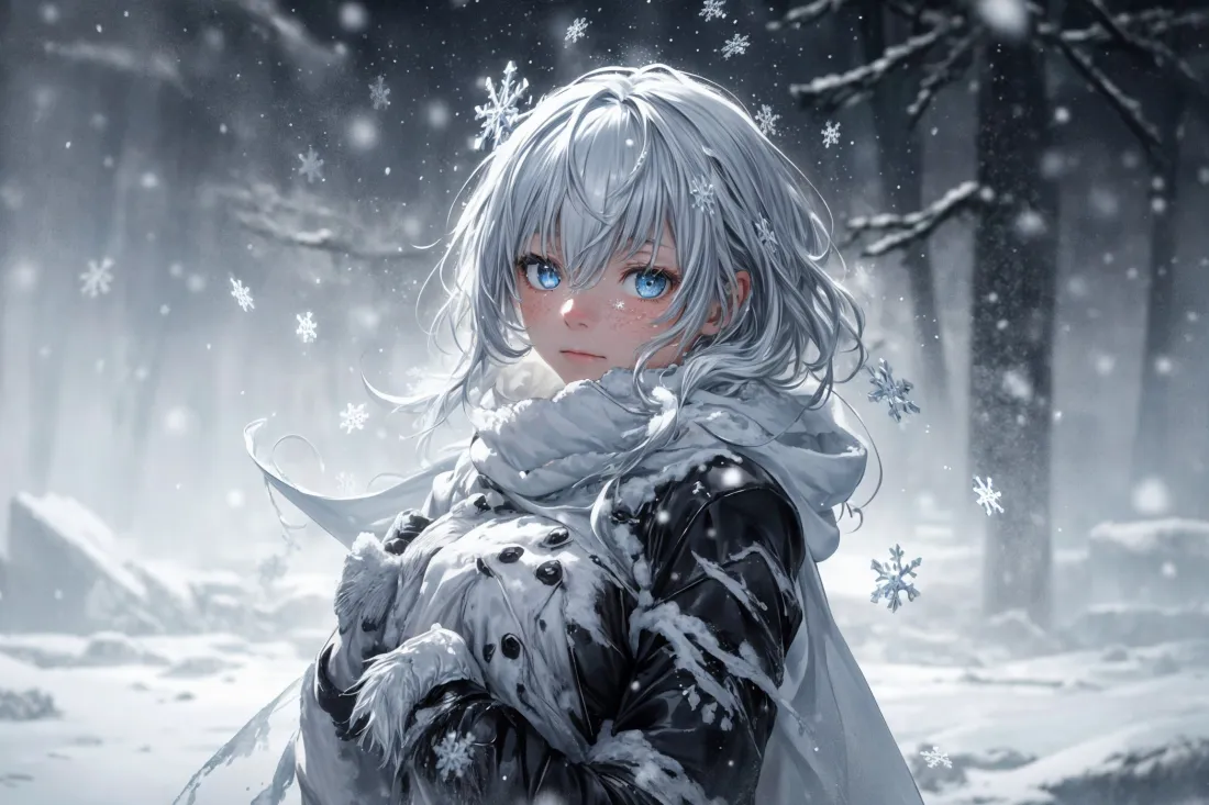 2k银发女孩壁纸｜雪景背景图片 - 冬季「哲风壁纸」