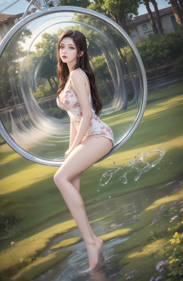 泳装美女手机壁纸｜户外背景图片 - 透明圆环「哲风壁纸」