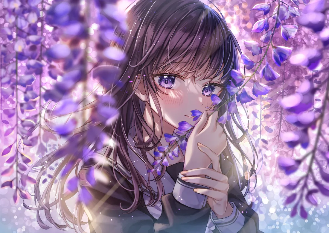 4k紫藤花女孩壁纸｜紫色背景图片 - 蓝眼「哲风壁纸」