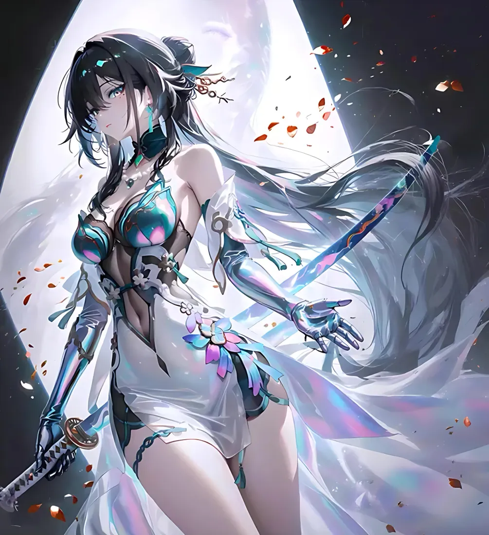 动漫女性手机壁纸｜月亮背景图片 - 持剑「哲风壁纸」