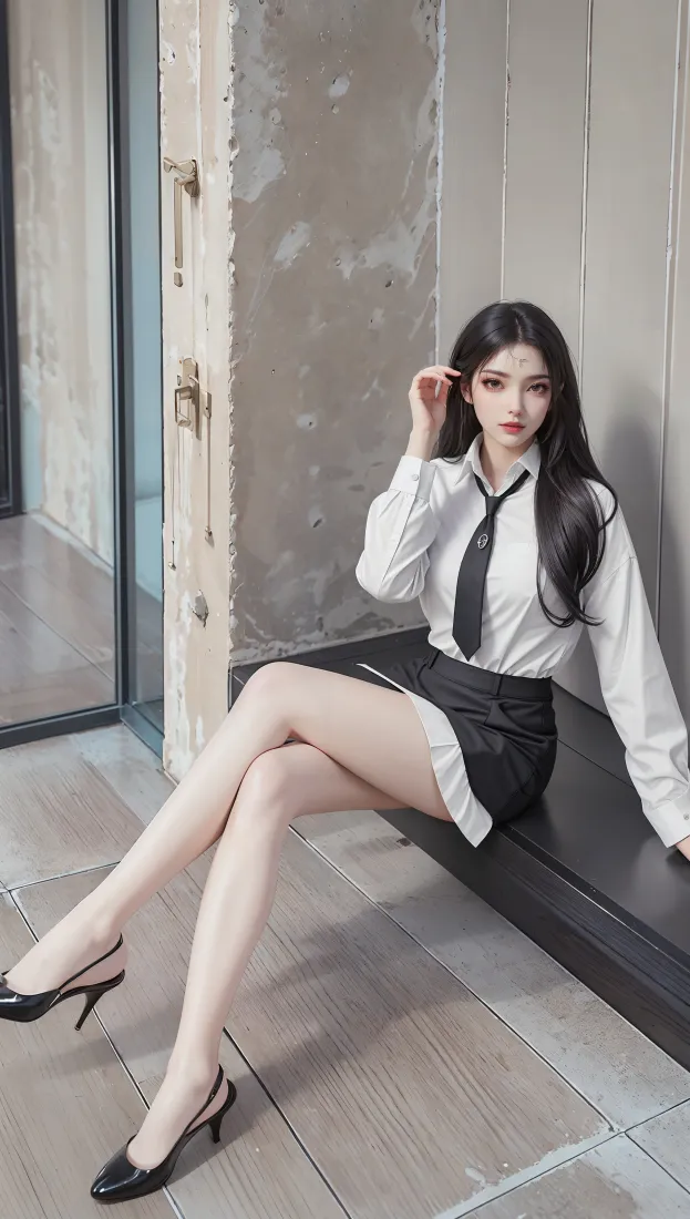 女性白衬衫手机壁纸｜黑短裙背景 - 窗边「哲风壁纸」