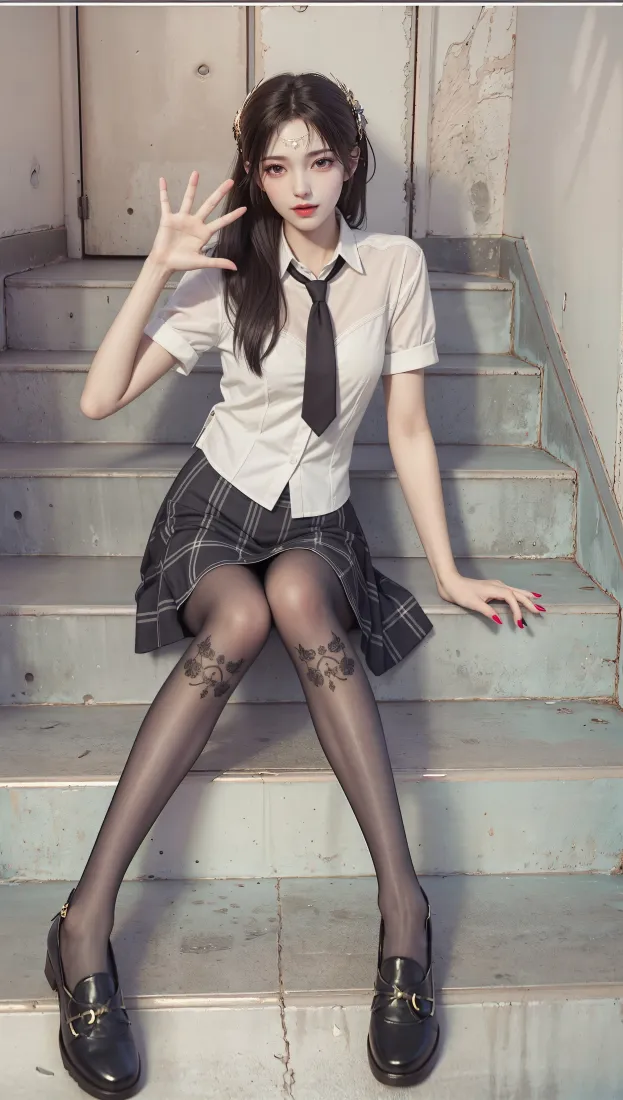 校服女生手机壁纸｜楼梯背景图片 - 黑丝「哲风壁纸」