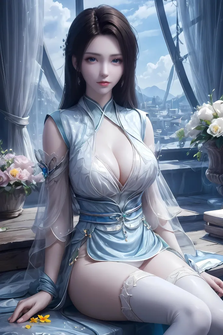 纳兰嫣然手机壁纸｜古风背景图片 - 蓝色旗袍「哲风壁纸」