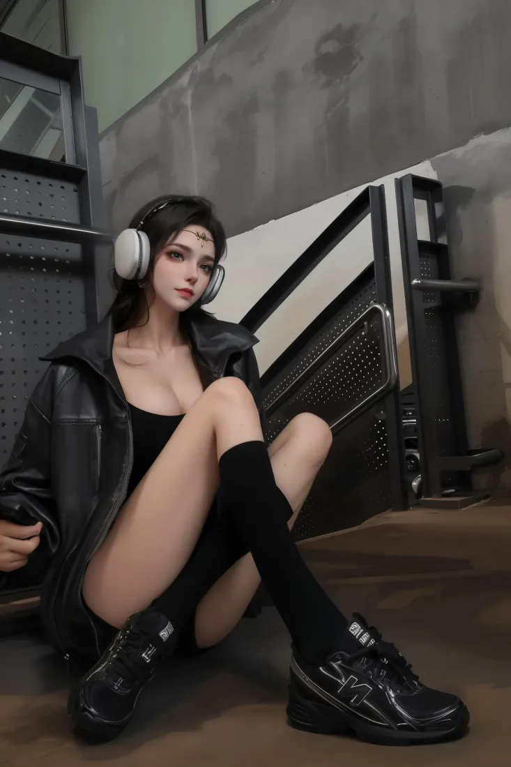 耳机女性手机壁纸｜工业风背景图片 - 黑色穿搭「哲风壁纸」