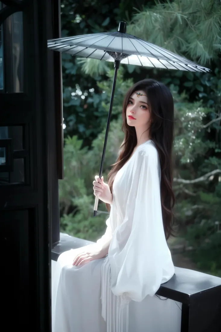 白衣女子手机壁纸｜绿色背景图片 - 古风「哲风壁纸」