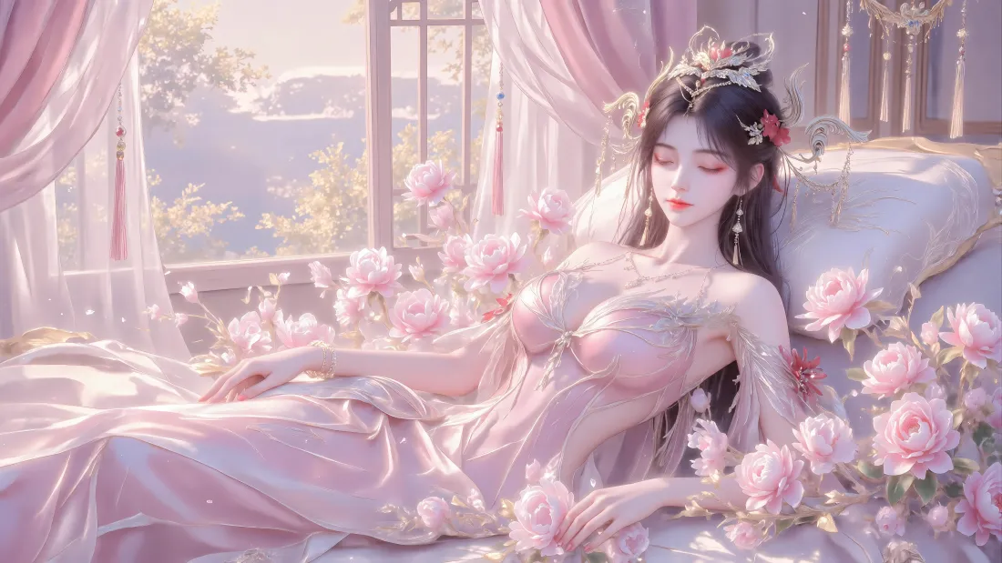 6k火灵儿壁纸｜古风背景图片 - 粉色长裙「哲风壁纸」