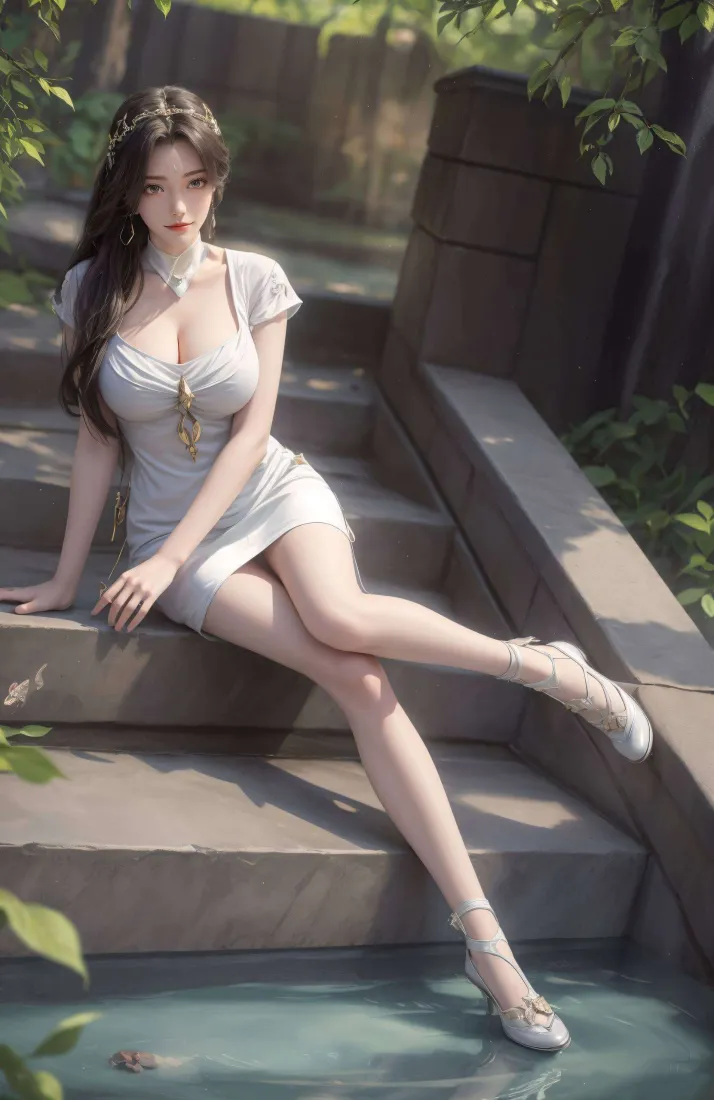白衣女性手机壁纸｜石阶背景图片 - 自然「哲风壁纸」
