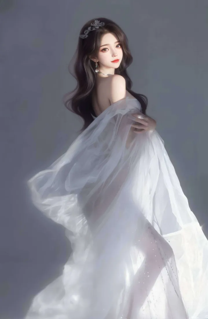 白衣女子手机壁纸｜灰色背景图片 - 优雅飘逸「哲风壁纸」